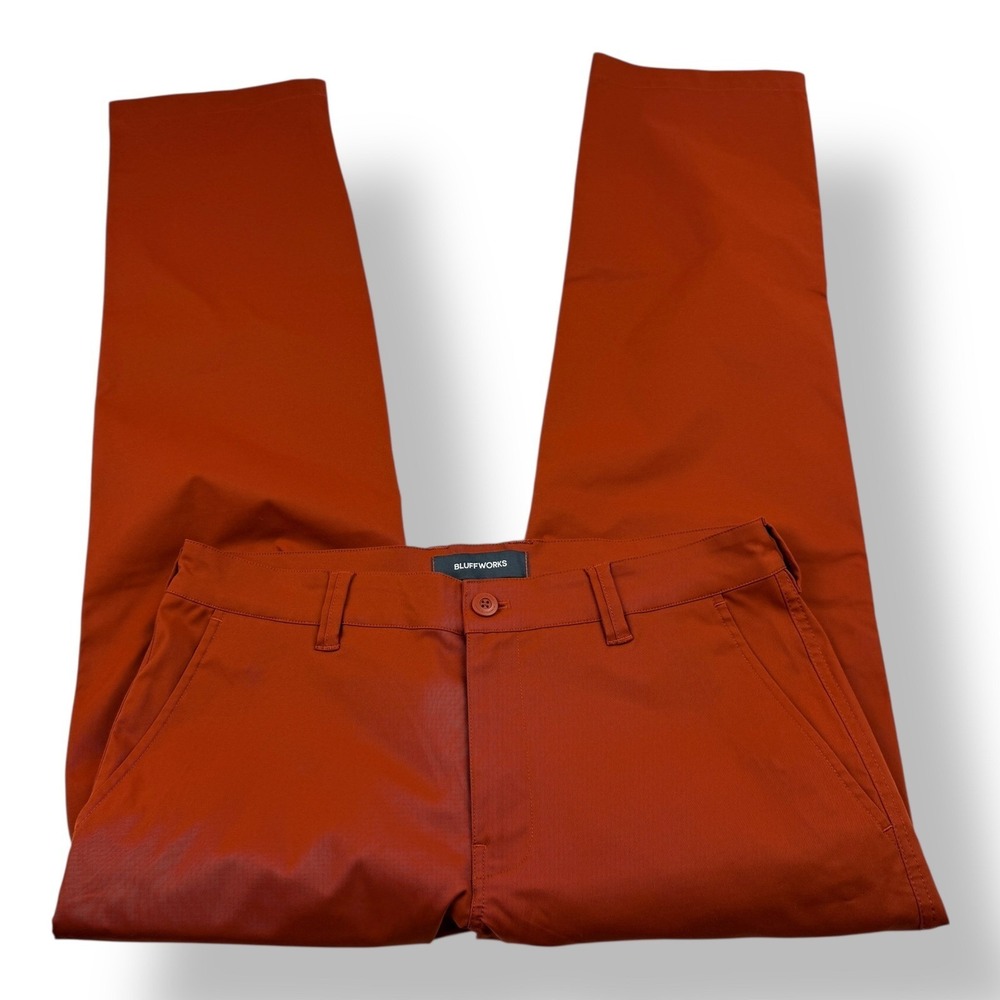 Bluffworks Ascender Regular Fit Chino Travel‎ Pants Burnt Orange 32x30 Mens